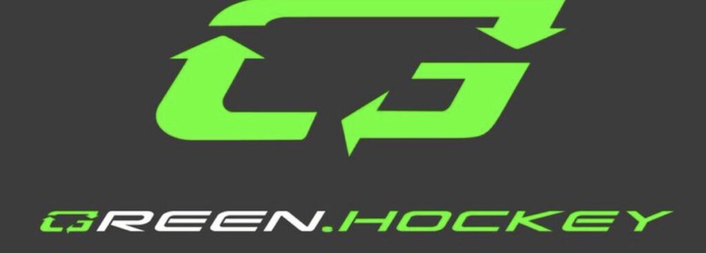 Neongrünes CG-Logo auf dunklem Hintergrund mit dem Schriftzug GREEN.HOCKEY in Weiß und Grün.